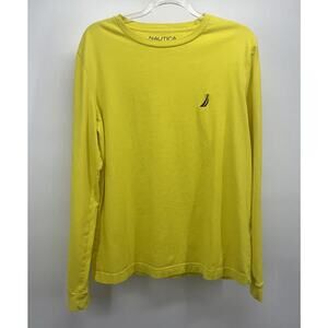 Nautica Long Sleeve Shirt Yellow Cotton Men Small Crewneck Logo Casual Coastal
